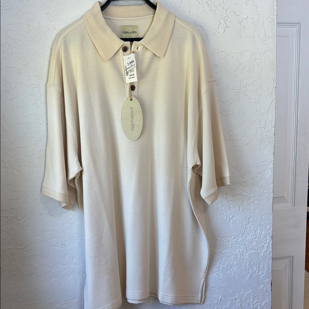 Joseph & Feiss Cream Polo Relaxed Fit Shirt NWT